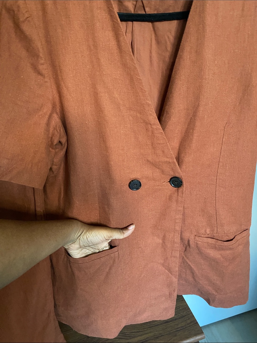 Simons Rust Orange Linen-Blend Jacket - Picture 5 of 17